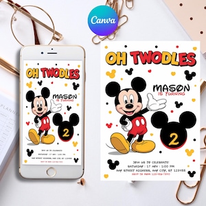 Editable Mickey Mouse Birthday Invite, Boys & Girls Birthday Evite, Cute Mouse Evite, Digital Birthday Invitation, Canva Birthday Party