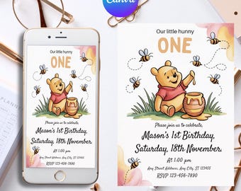 Editable Gender Reveal Classic Winnie-the-pooh Baby Shower Invitation, Our Little Hunny Bee Gender Reveal Invitation Template Winnie Pooh