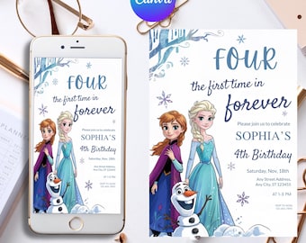 Frozen Invitation Elsa Birthday Invitation Winter Snow Birthday Printable, Editable Instant Download Canva Template Frozen Invite