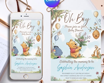 Winnie the Pooh Baby Shower Invitation: Classic Storybook Theme (Digital Download)