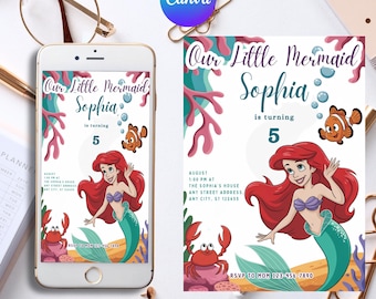 Little Mermaid Invitation Little Mermaid Birthday Invitation Ariel Party Little Mermaid Watercolor Invitation Ariel Editable Invitation