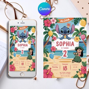 Stitch Birthday Invitation, Editable & Printable Template, Cute Stitch Party Invite, Canva Template, Instant Download