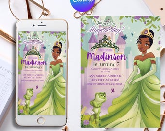 Princess and the Frog Birthday Invitation, Princess Tiana Birthday Party Invite, Printable Editable Birthday Invitation, Birthday Girls