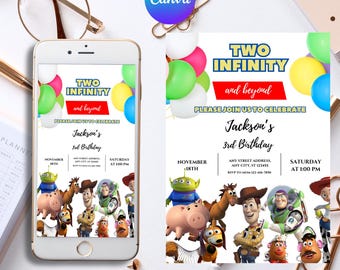 Editable Two infinity and Beyond Birthday Invitation, Toy Story Party Invitation, Invite 2nd Birthday, Digital Kids Birthday Invites Canva