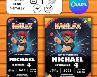 Einladung Roblox, Roblox Jungen / Mädchen Geburtstagseinladungsvorlage, Roblox einladen, bearbeitbare Roblox-Einladung, Spielgeburtstag, bearbeitbare Vorlage