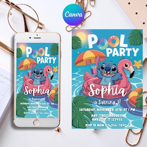 Stitch Birthday Invitation Template, Editable Stitch Invite Canva, Printable Invite, Editable Invitation, Lilo & Stitch, Lilo and Stitch