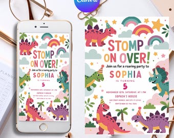 Bearbeitbare Dinosaurier-Babyparty-Einladung, Es ist eine Junge-Dinosaurier-Babyparty-Einladung, Junge-Dinosaurier-Babyparty, Boho-Dinosaurier