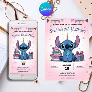 Stitch Birthday Editable Invitation, Editable & Printable Canva Template, Cute Stitch Party Invite, Canva Template, Instant Download