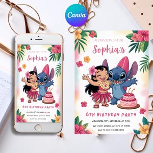 Editable Stitch Birthday Invitation Template, Printable Birthday Party Invitations, Digital Kids Party Invite Boys & Girls Bday Card Evite