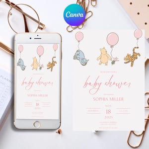 Winnie-the-Pooh Baby Shower Invitation, Classic Winnie Pooh Baby Shower Winnie-the-Pooh Invitations, Baby Shower Winnie-the-pooh Vertical