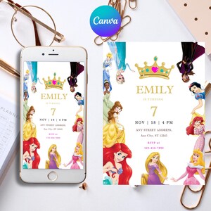 Princess Birthday Invitation, Princess Invitation, Princess Party Invitation, Girl Princesses Theme Invite, Digital Editable Invite