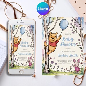 Classic Winnie the Pooh Baby Shower Invite, Winnie the Pooh Baby Shower, Winnie the Pooh Baby Shower, Editable Template, Printable Invite