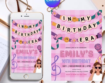 In My Birthday Era Invitation, Friendship Bracelet Invitation, Teen Birthday Girl Music Party Invite, Purple Blue Eras Party, Editable Canva