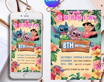 Stitch Canva Birthday Invitation, Editable & Printable Template, Cute Stitch Party Invite, Canva Template, Instant Download