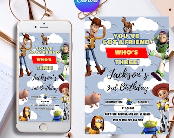 Modèle d'invitation d'anniversaire modifiable à l'infini et au-delà, invitations de fête d'anniversaire Toy Story, invitation numérique à une fête d'enfants