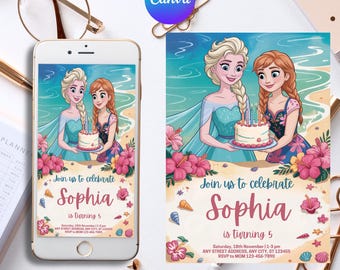 Editable Elsa Invite Digital Frozen Party Invitation Custom Frozen Invite Frozen Birthday Anna Frozen 4th Birthday Digitally Download