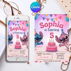 Stitch and Angel Birthday Invitation: Editable & Printable Template – Beautiful Invitation for Your Little One's Birthday, Editable in Canva