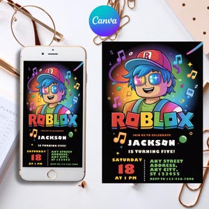 Roblox Invitation, Roblox Invite, Game Party, Roblox Boys Birthday Invitation Template, Game Birthday, Kids Roblox, Editable Template, Canva