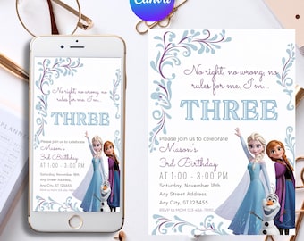 Editable Elsa Invite Digital, Frozen Party Invitation, Custom Frozen Invite, Frozen Birthday Anna Frozen 4th Birthday Digitally Download