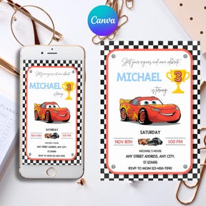 Cars Birthday Party Invitation, Lightning Mcqueen Birthday, Cars Party Invite, Second Birthday Party Invitation, Two Fast, 2, Tow Mater Cars