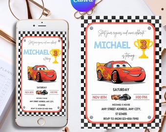 Cars Birthday Party Invitation, Lightning Mcqueen Birthday, Cars Party Invite, Second Birthday Party Invitation, Two Fast, 2, Tow Mater Cars