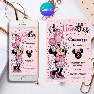 Editable Minnie Mouse Birthday Invitation, Minnie Mouse Birthday, 1st Birthday, Mouse Birthday Invite, Girls Minnie Invitations