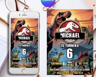 Editable Dinosaur Invitation, DInosaur Birthday Party Invitation, Dinosaur World Invite, T-Rex Party Invite, Jurassic 1st 3rd 5th Birthday
