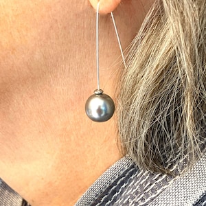 Silver Gray Pearl Hoop Earrings - Etsy
