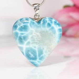 OCEAN BLUE Larimar Heart Pendant, Larimar Heart Necklace, AAA Larimar Heart, Heart Crystal, super blue larimar