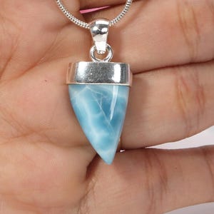 Top-grade Larimar Tooth Pendant Necklace, Ocean Blue Larimar Stone Pendant, AAA super Blue Larimar jewelry