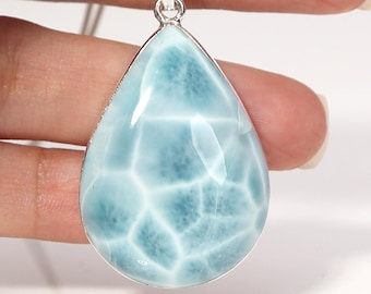 Oceaanblauwe traan Larimar-hangerketting: sterlingzilveren larimar, cadeau