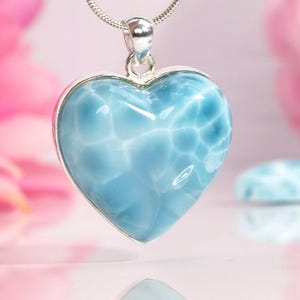 Exquisite Larimar Heart Pendant, Larimar Heart Necklace, AAA Super Blue Top Grade Larimar Heart