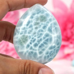 TOP GRADE Larimar Stone, Translucent AAA Pear Larimar Palm Stone, Super Blue Larimar Palm Stone Teardrop Specimen