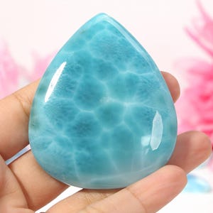 HIGHEST GRADE Larimar Stone, AAA Pear Larimar Palm Stone, Super Blue Larimar Palm Stone Teardrop Specimen