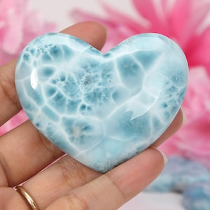 BIG EXQUISITE Larimar Heart, AAA Larimar Heart Cabochon, Larimar Palm Stone, Super Blue Larimar crystal