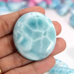 Aqua Larimar Stone Cabochon, AAA Larimar Palm Stone, Larimar specimen, Larimar crystal, Dominican Larimar