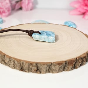 Rustic Larimar Stone Pendant, Drilled Larimar, Men Boho Larimar Pendant Necklace with Leather Cord