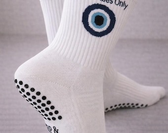 Pilates grip sock, good vibes only, evil eye