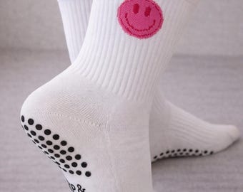 Pilates grip sock, smiley face