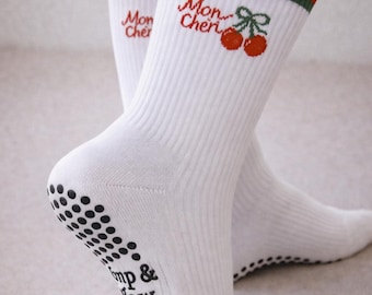 Chaussettes antidérapantes Pilates, cerise, Mon Cheri