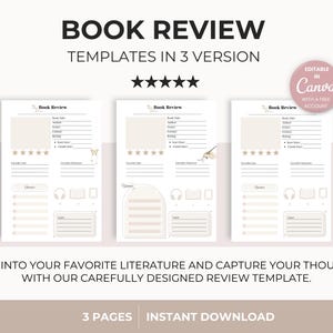 読書日記帳、読書プランナー、読書レビューテンプレート（印刷可能、3バージョン）、読書レビューシート、印刷可能、PDF、ジャーナルA4、A5