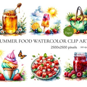 Summer Food Clipart: Fruits, Ice Cream, Drinks PNGs (Digital Download)