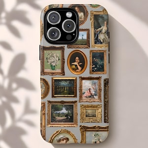 Vintage Art Gallery Mobilskal - Mörk Academia Guldfärgade Ramar
