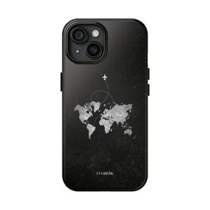 Minimalist Airplane Travel Tough Phone Case - World Map Galaxy Background, Wanderlust Aesthetic Gift for Travelers, iPhone Samsung