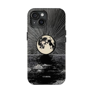 Mystic Moon Phone Case: Black & White Lunar Art, Dual Layer Protection