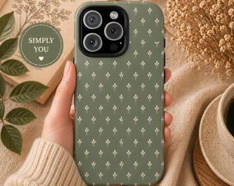 Funda para teléfono con diseño floral verde salvia: estilo cottagecore vintage