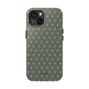 Sage Green Floral Tough Phone Case - Minimal Vintage Pattern iPhone Samsung Cover - Cottagecore Botanical Aesthetic Case