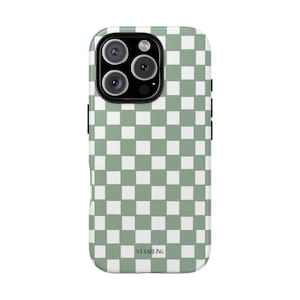 Sage Grün Karierte Handyhülle: Retro Gingham Grid - iPhone, Samsung, Pixel