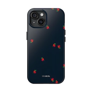丈夫なローズ柄の携帯電話ケース - ネイビーブルーに赤いバラ、iPhoneとSamsung用の2層フローラル保護カバー