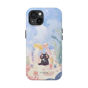 Funda para teléfono con diseño de gato, diseño de arte submarino, envío gratis, regalo ideal para amantes de los gatos, funda única para iPhone/Samsung